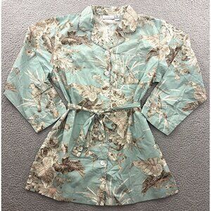 The Chandler Collection Nightgown Shirt Dress Bird Print Belted Button